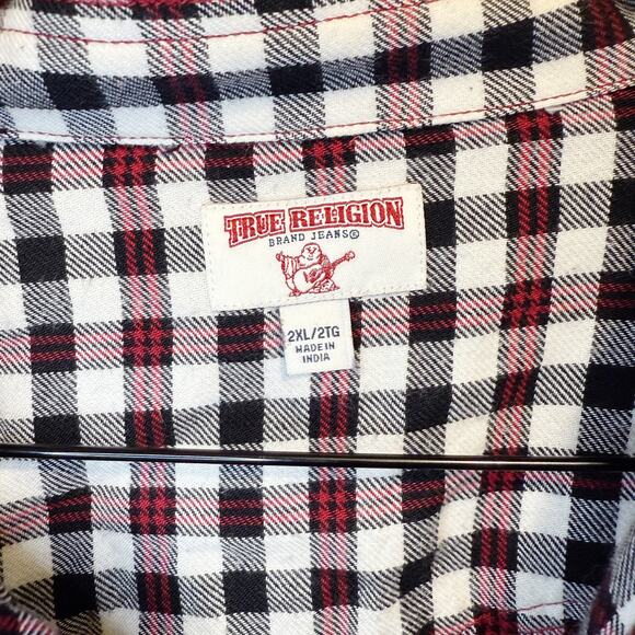 True Religion Black Red Plaid Flannel Pearl Snap Western Shirt Top Mens Size XXL - Picture 3 of 14